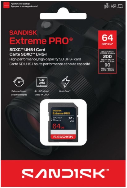 Memoria SD SanDisk Extreme PRO 64GB V30 UHS-I 200MB/s 4K
